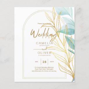 All-in-1 Sea Glass Aqua Green Gold Leaves Wedding  Flyer