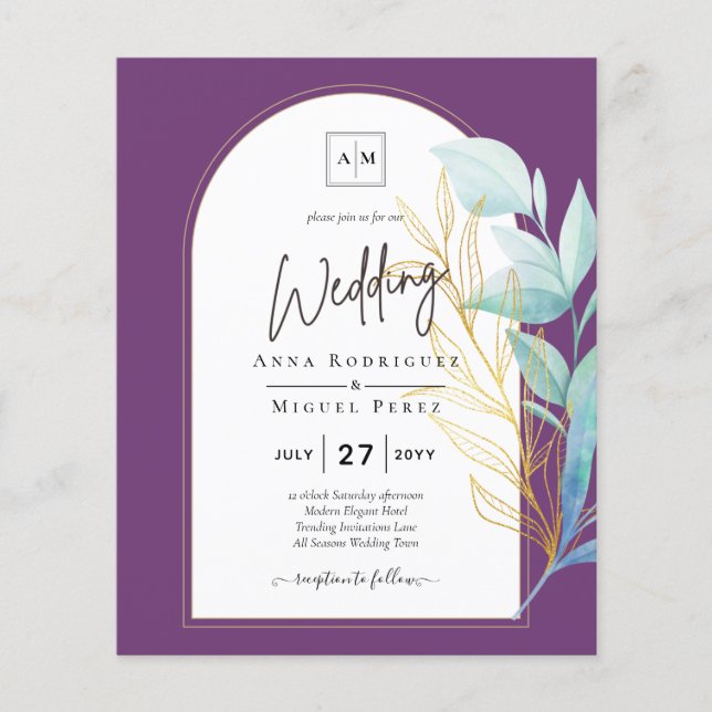 All-in-1 Sea Glass Aqua Green Gold Leaves Wedding  Flyer (Front)
