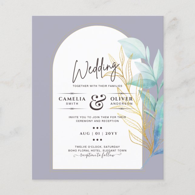 All-in-1 Sea Glass Aqua Green Gold Leaves Wedding  Flyer (Front)