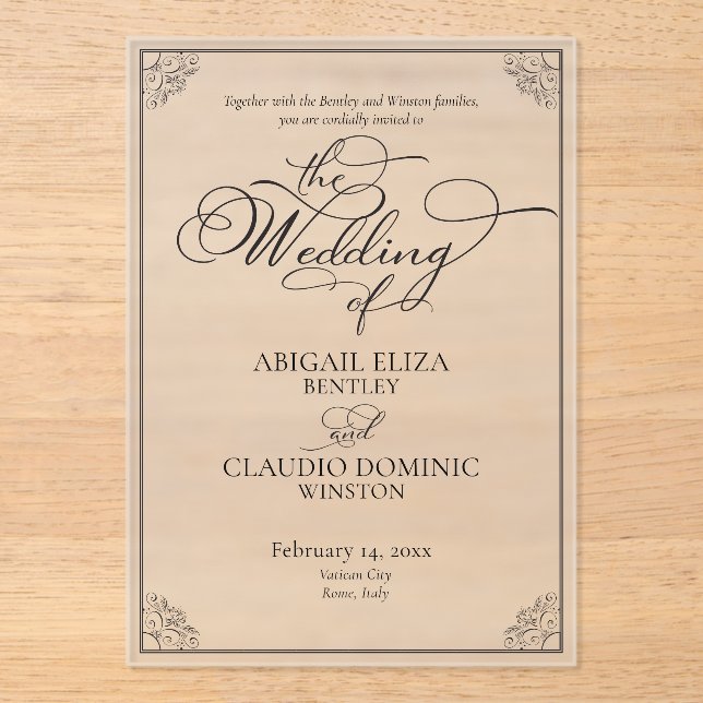 All-In-On Elegant Script Rome Italy Destination Acrylic Invitations (Front)