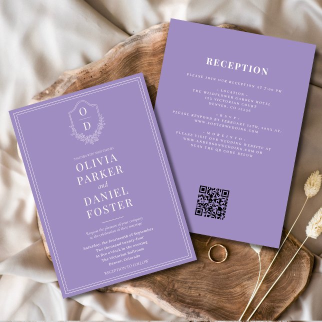 All in Once Crest Lilac Purple QR Code Wedding Invitation (Creator Uploaded)