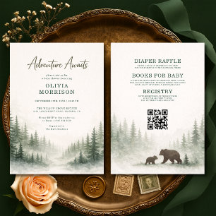 All in One Adventure Awaits Forest Baby Shower Invitation