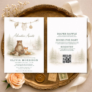 All in One Adventure Awaits Woodland Baby Shower Invitation
