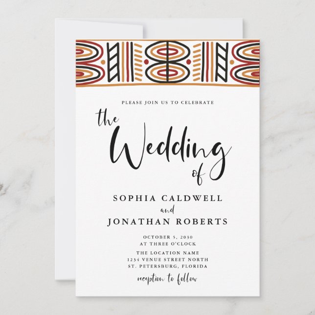 All in One African Motif Calligraphy Wedding Invitation (Front)