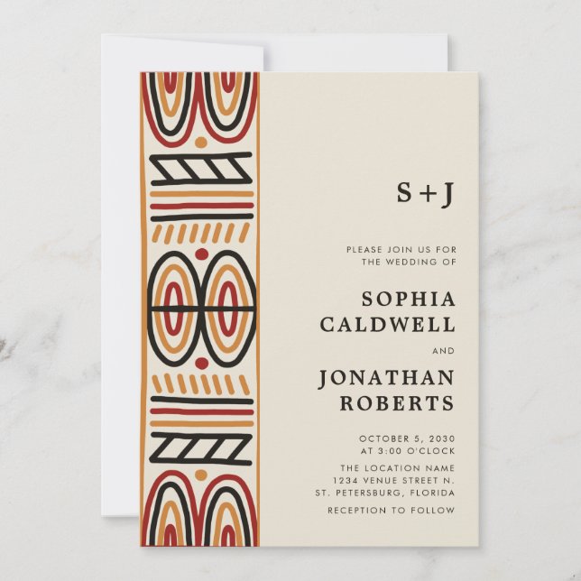 All in One African Motif  Monogram Modern Wedding  Invitation (Front)