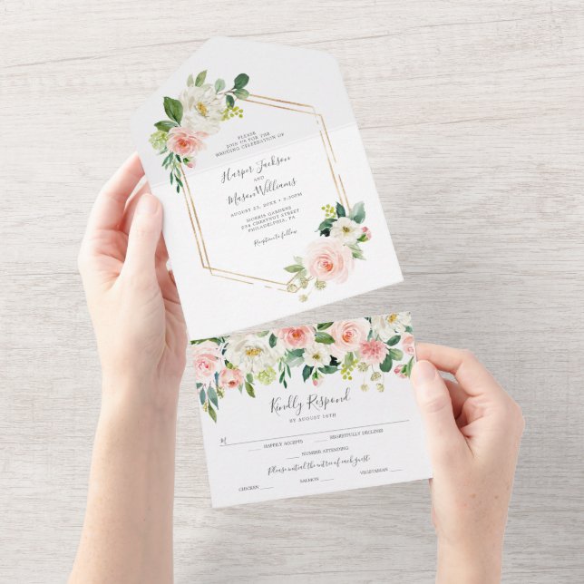All in One Airy Blush Gold Wedding Invite (Tearaway)