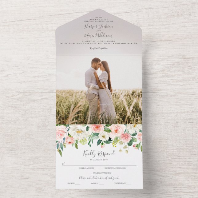 All in One Airy Blush Wedding Invite with Photo (Inside)