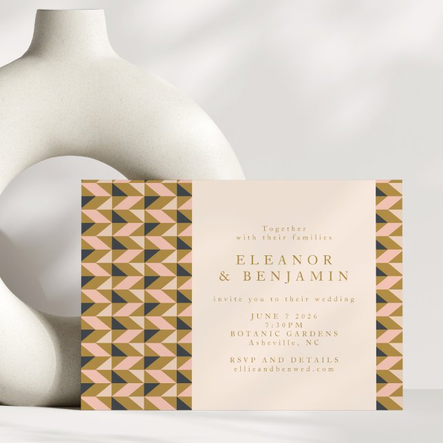 All-in-One Art Deco Blush and Gold Wedding  Invitation (Creator Uploaded)