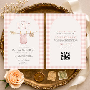 All in One Baby Girl Clothesline Blush Pink Invitation