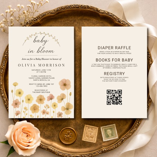 All in One Baby In Bloom Boho QR Code Baby Shower  Invitation (Creator Uploaded)