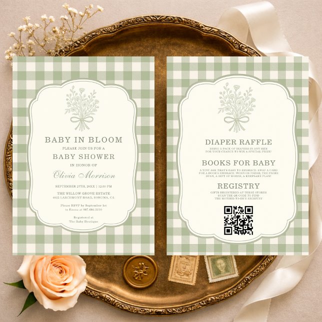 All in One Baby in Bloom Gingham Baby Shower Invitation (Creator Uploaded)