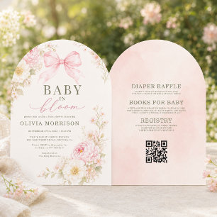 All in One Baby in Bloom Pink Bow Shower Invitation