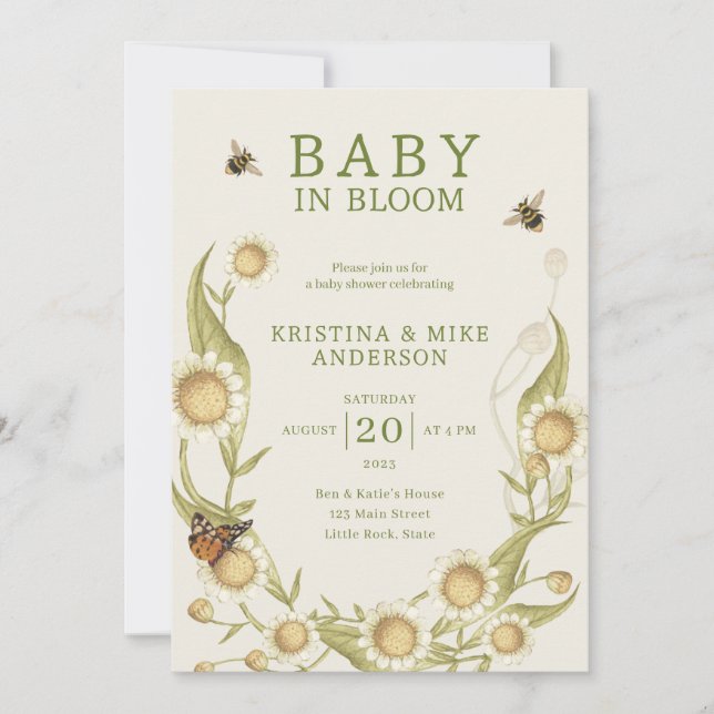 All in One Baby in Bloom QR Code Shower Invitation (Front)
