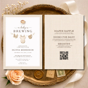 All in One Baby is Brewing Gingham Baby Shower Invitation