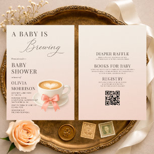 All in One Baby is Brewing Pink Bow Baby Shower Invitation