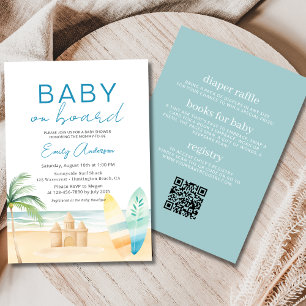 All in One Baby on Board Surfboard Beach Shower Invitation