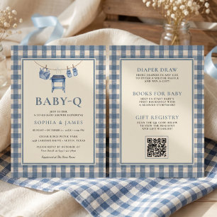 All In One Baby Q Blue Gingham Grill Clothesline Invitation