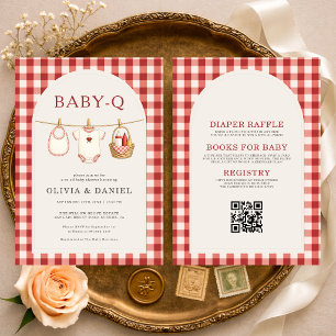 All in One Baby Q Gingham Clothesline Baby Shower Invitation