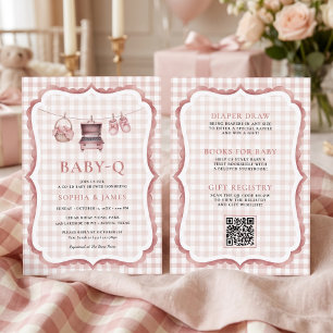 All In One Baby Q Pink Gingham Booties Invitation