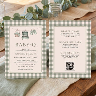 All In One Baby Q Sage Gingham Clothesline Grill Invitation