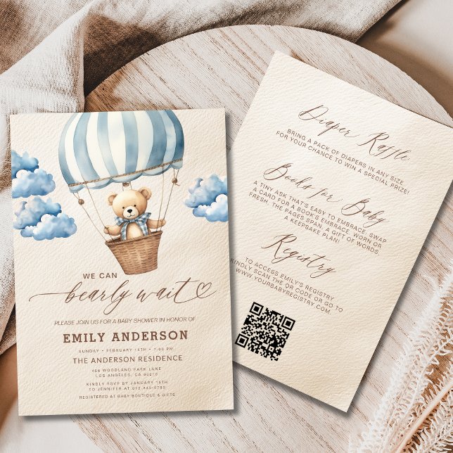 All in One Bearly Wait Blue Boy Baby Shower Invitation (Creator Uploaded)