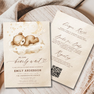 All in One Bearly Wait Neutral Beige Baby Shower Invitation