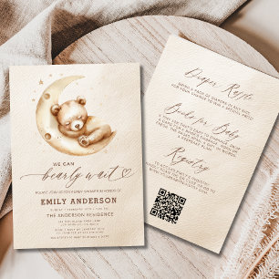 All in One Bearly Wait Neutral Beige Baby Shower Invitation