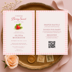 All in One Berry Sweet Girl Gingham Baby Shower Invitation