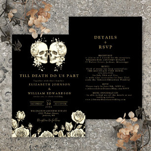 All In One Black And Gold Gothic Skulls Wedding Invitation