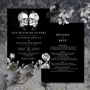 All In One Black And White Gothic Skulls Wedding Invitation