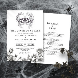 All In One Black And White Gothic Skulls Wedding Invitation