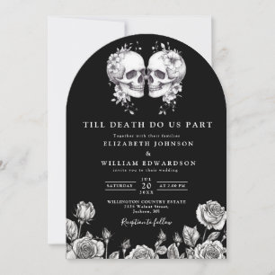 All In One Black And White Gothic Skulls Wedding Invitation