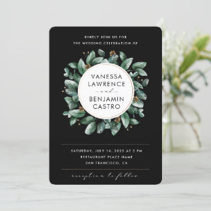 All in One Black Eucalyptus Greenery Rsvp Wedding Invitation