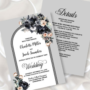 All In One Black Floral Grey Arch Wedding Invitation