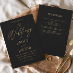 All in One Black Gold Wedding Elegant Script Invitation<br><div class="desc">Introducing our Black Gold Wedding Modern Typography Script Invitation: Make a statement with our elegant wedding invitations featuring modern typography and luxurious black and gold accents. Crafted with meticulous attention to detail, these invitations exude sophistication and style, setting the tone for your special day. The sleek black background is adorned...</div>