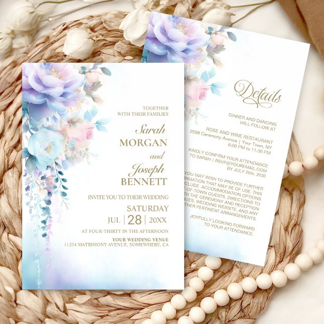 All in One Blue Floral Wedding  Invitation (Creator Uploaded)