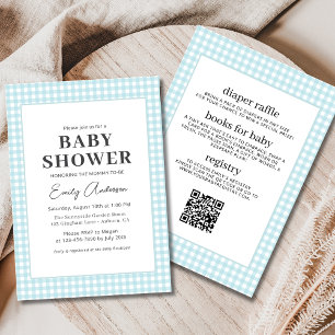 All in One Blue Gingham Baby Boy Shower  Invitation