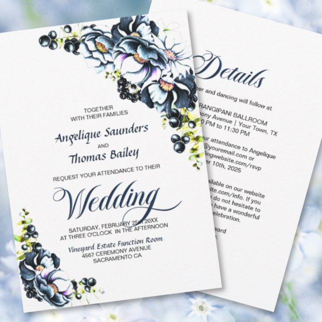 All In One Blue Grey Floral Wedding Invitation (Creator Uploaded)