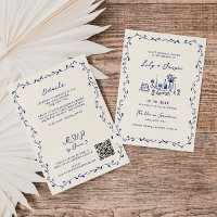 All In One Blue Hand Drawn QR Code Wedding