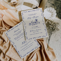 All In One Blue Hand Drawn Wedding Invitation