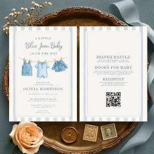 All in One Blue Jean Baby Boy Baby Shower  Invitation