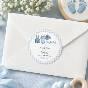 All In One Blue Jean Baby Custom Gingham Arch Classic Round Sticker