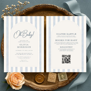 All in One Blue Oh Baby Stripes Baby Shower Invitation