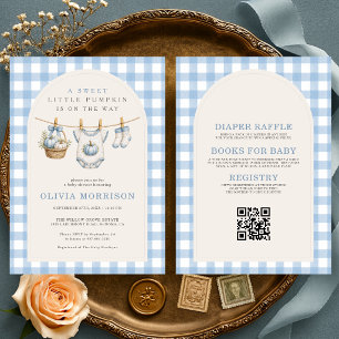 All in One Blue Pumpkin Clothesline Baby Shower Invitation
