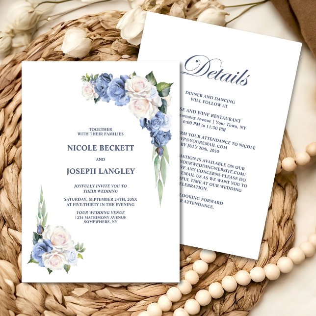 All In One Blue White Floral Wedding Invitation (Creator Uploaded)