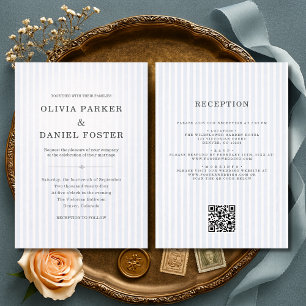 All in One Blue & White Striped Wedding Invitation