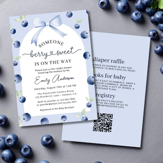 All in One Blueberry Berry Sweet Bow Baby Shower Invitation (Creator Uploaded)