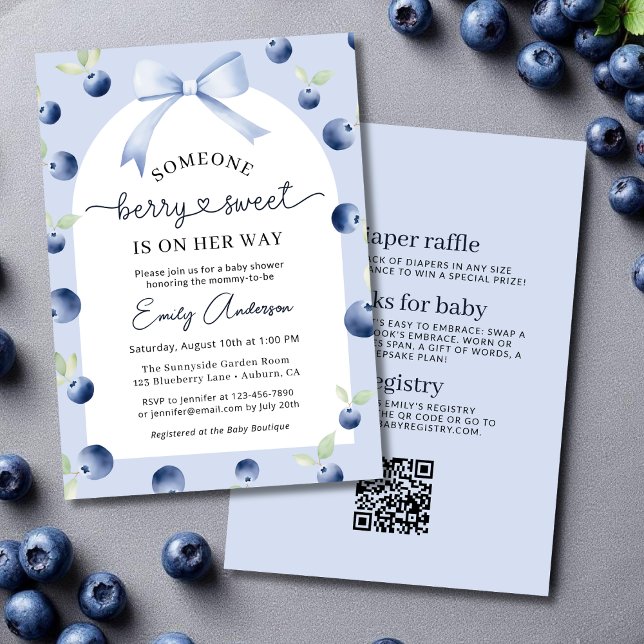 All in One Blueberry Berry Sweet Girl Baby Shower Invitation (Creator Uploaded)