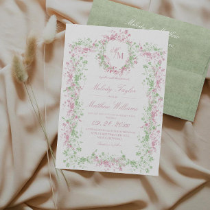 All in One Blush and Sage Delicate French Wedding Invitation