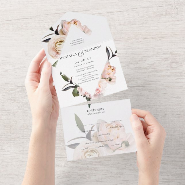 All-in-One Blush Floral Bridal Shower Invite (Tearaway)